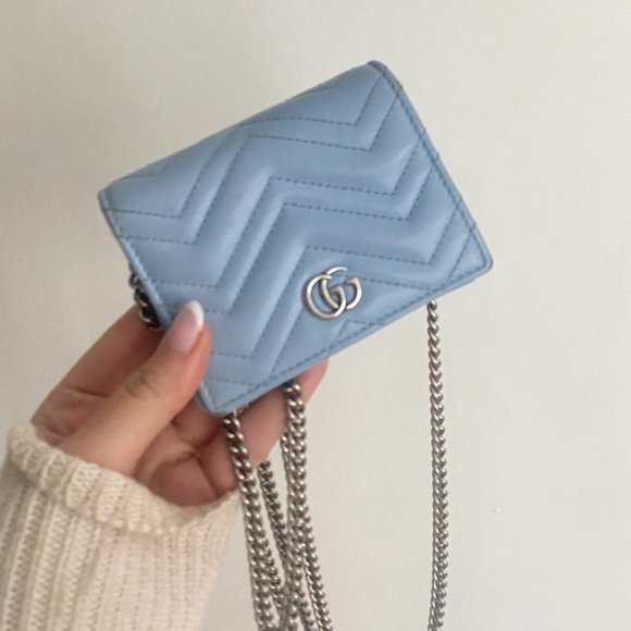 Gucci Marmont Chain-strap Leather Wallet In Light Blue - Picture 2 of 4